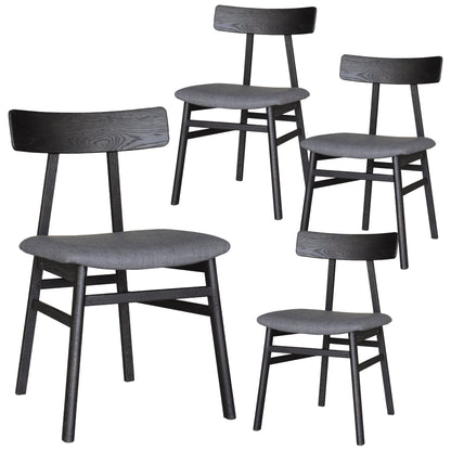 Claire Dining Chair Set of 4 Solid Oak Wood Fabric Seat Furniture - Black - Cosy Abode