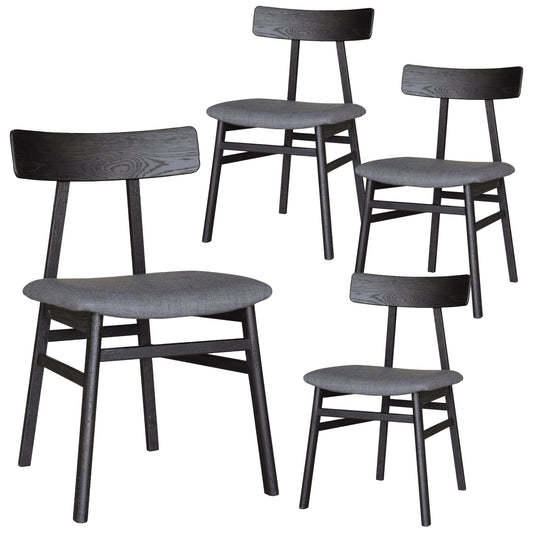 Claire Dining Chair Set of 4 Solid Oak Wood Fabric Seat Furniture - Black - Cosy Abode
