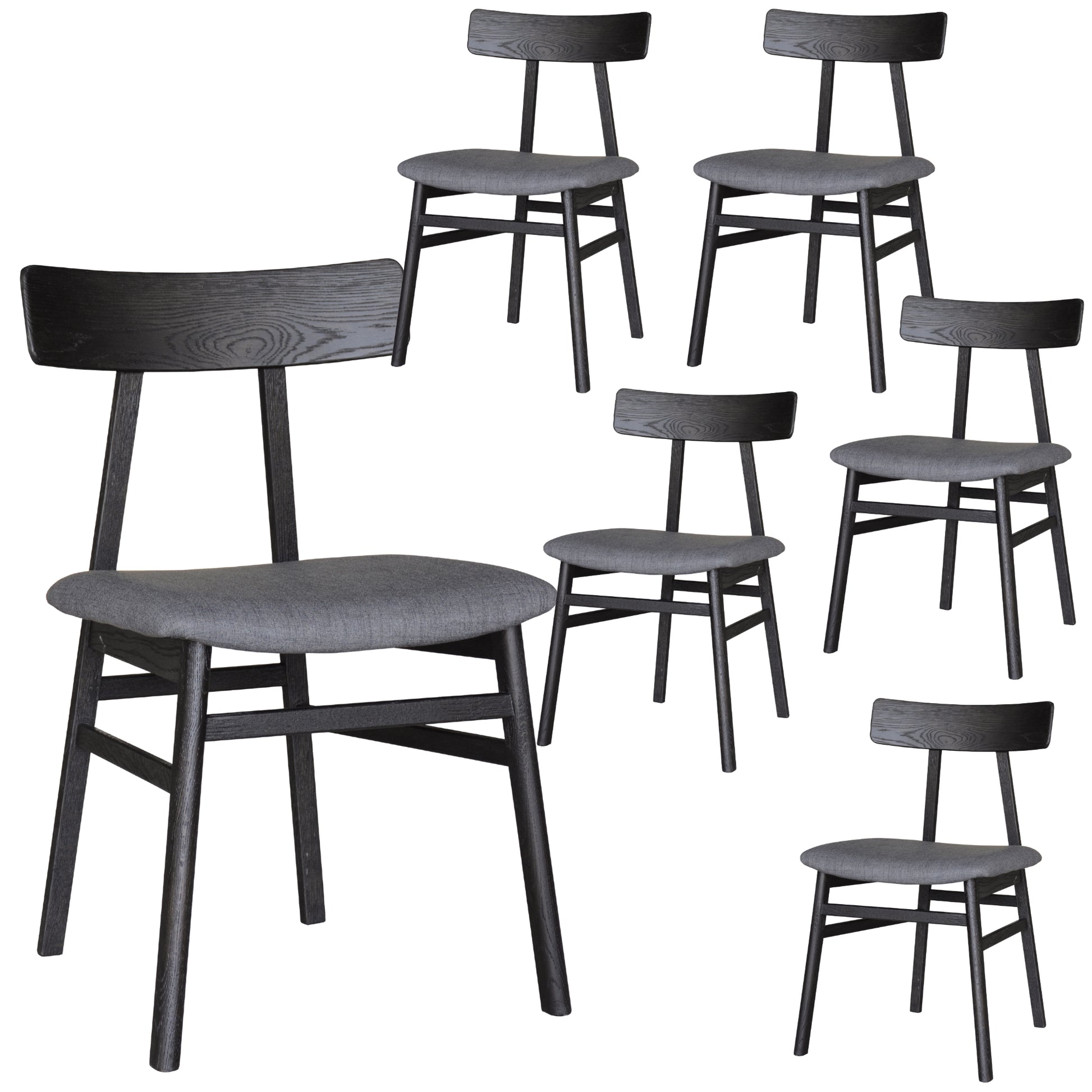 Claire Dining Chair Set of 6 Solid Oak Wood Fabric Seat Furniture - Black - Cosy Abode
