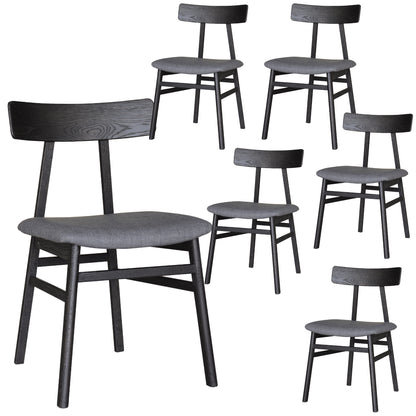 Claire Dining Chair Set of 6 Solid Oak Wood Fabric Seat Furniture - Black - Cosy Abode