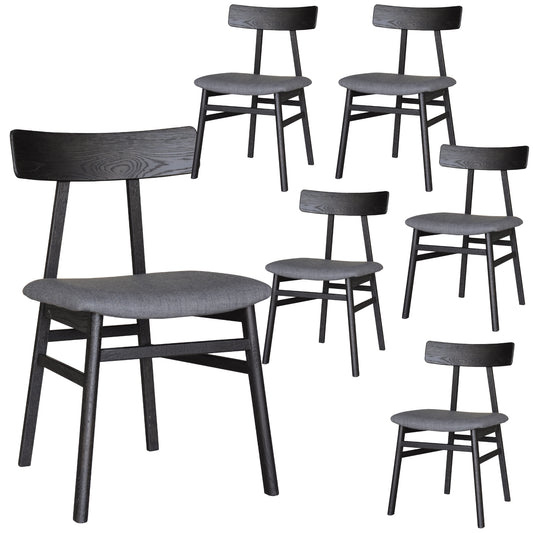 Claire Dining Chair Set of 6 Solid Oak Wood Fabric Seat Furniture - Black - Cosy Abode