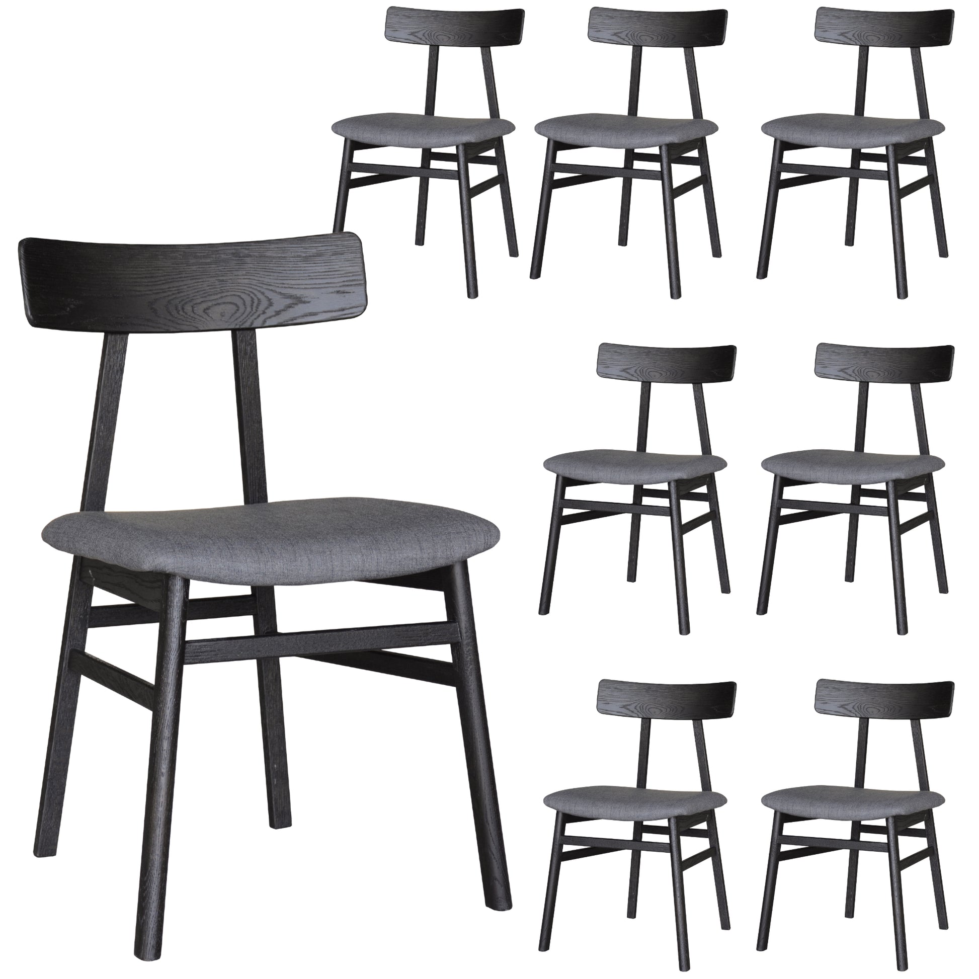 Claire Dining Chair Set of 8 Solid Oak Wood Fabric Seat Furniture - Black - Cosy Abode