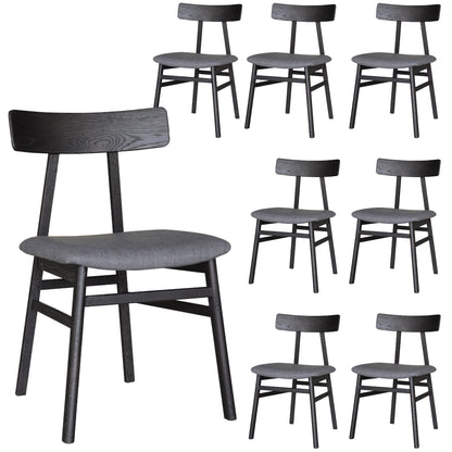 Claire Dining Chair Set of 8 Solid Oak Wood Fabric Seat Furniture - Black - Cosy Abode