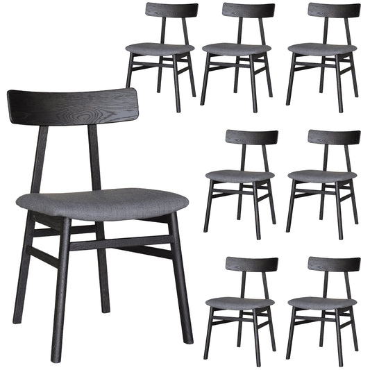 Claire Dining Chair Set of 8 Solid Oak Wood Fabric Seat Furniture - Black - Cosy Abode