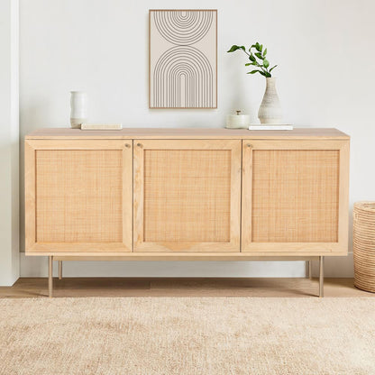 Martina Buffet Table Sideboard 145cm 3 Door Solid Mango Wood Storage Cabinet - Cosy Abode
