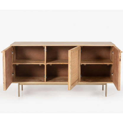 Martina Buffet Table Sideboard 145cm 3 Door Solid Mango Wood Storage Cabinet - Cosy Abode