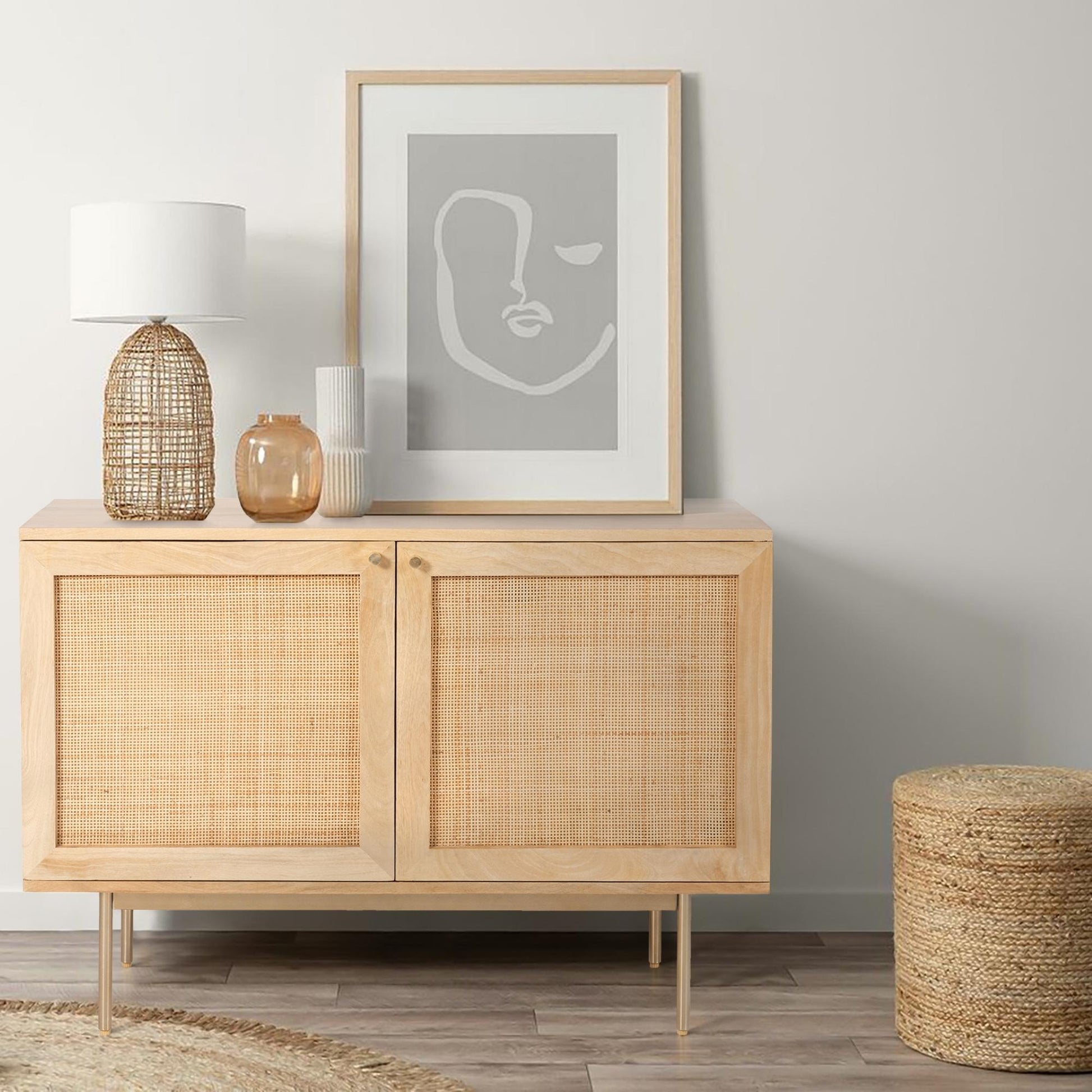 Martina Buffet Table Sideboard 100cm 2 Door Solid Mango Wood Storage Cabinet - Cosy Abode