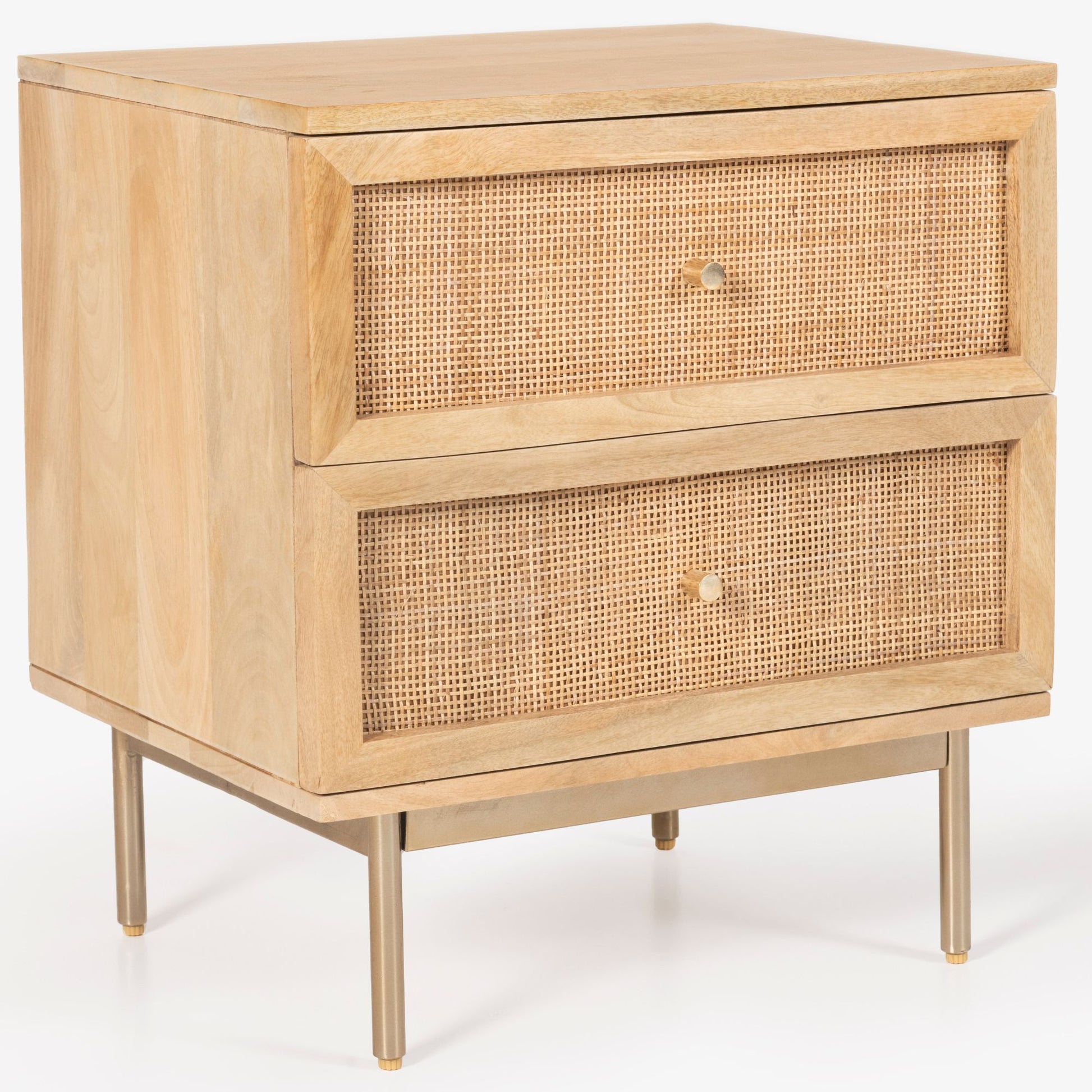Martina Bedside Table 2 Drawer Storage Cabinet Solid Mango Wood Rattan - Cosy Abode
