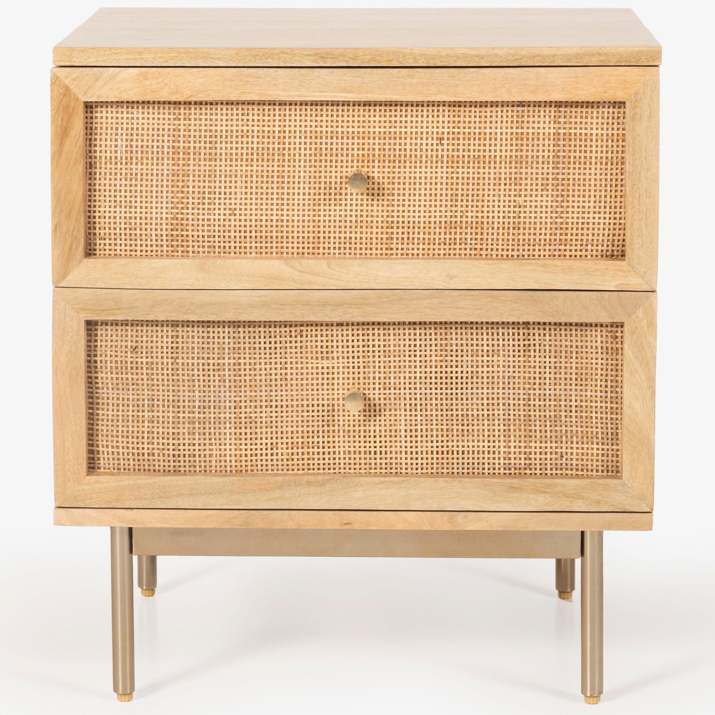 Martina Bedside Table 2 Drawer Storage Cabinet Solid Mango Wood Rattan - Cosy Abode
