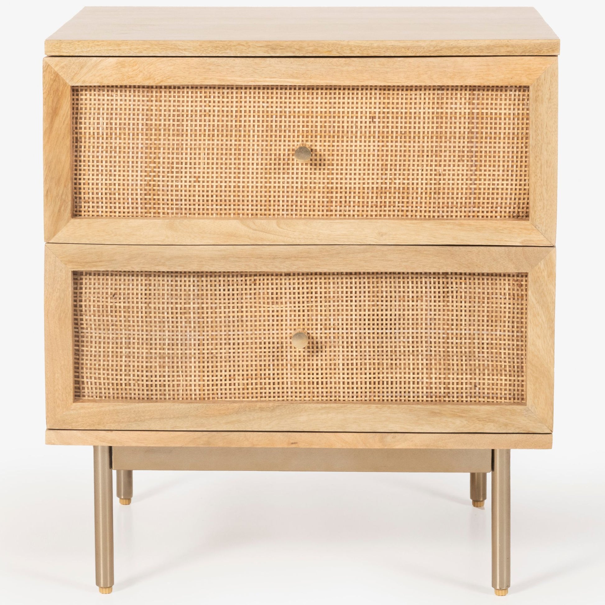 Martina Bedside Table 2 Drawer Storage Cabinet Solid Mango Wood Rattan - Cosy Abode