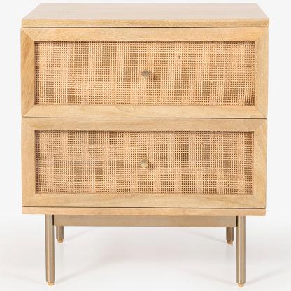 Martina Bedside Table 2 Drawer Storage Cabinet Solid Mango Wood Rattan - Cosy Abode