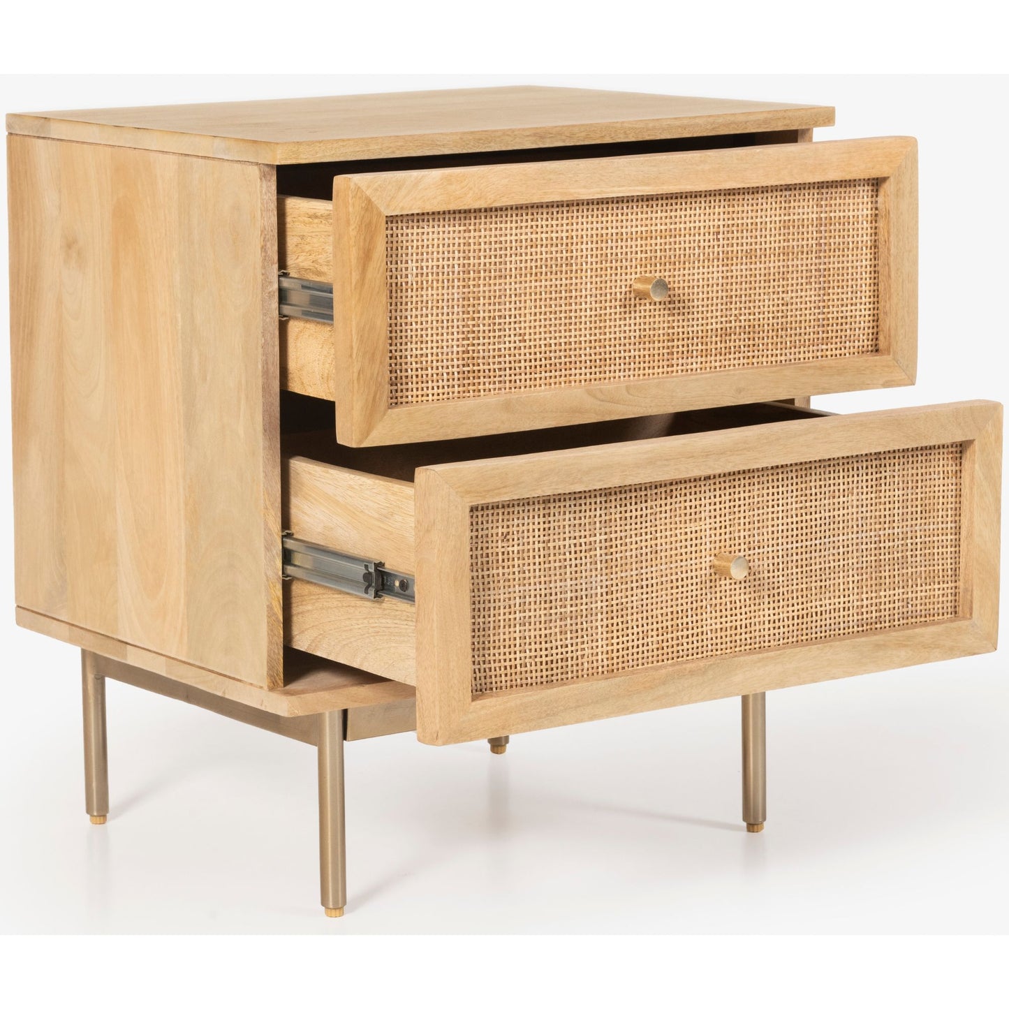 Martina Bedside Table 2 Drawer Storage Cabinet Solid Mango Wood Rattan - Cosy Abode