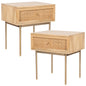 Martina Set of 2 Bedside Table 1 Drawer Storage Cabinet Solid Mango Wood Rattan - Cosy Abode