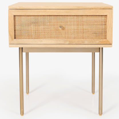 Martina Set of 2 Bedside Table 1 Drawer Storage Cabinet Solid Mango Wood Rattan - Cosy Abode