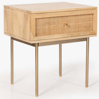 Martina Bedside Table 1 Drawer Storage Cabinet Solid Mango Wood Rattan - Cosy Abode