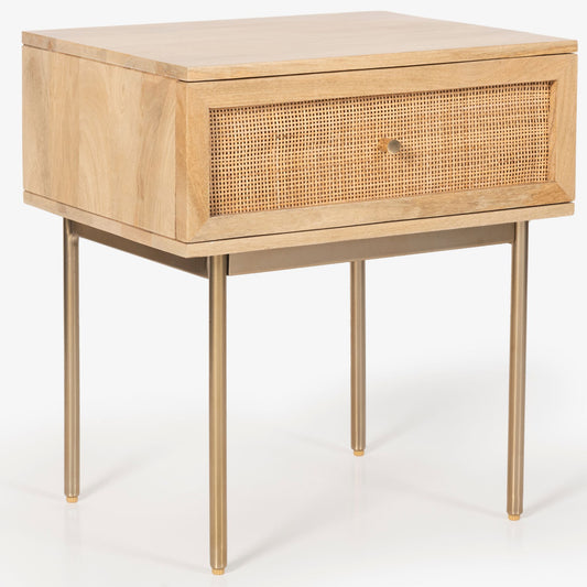 Martina Bedside Table 1 Drawer Storage Cabinet Solid Mango Wood Rattan - Cosy Abode