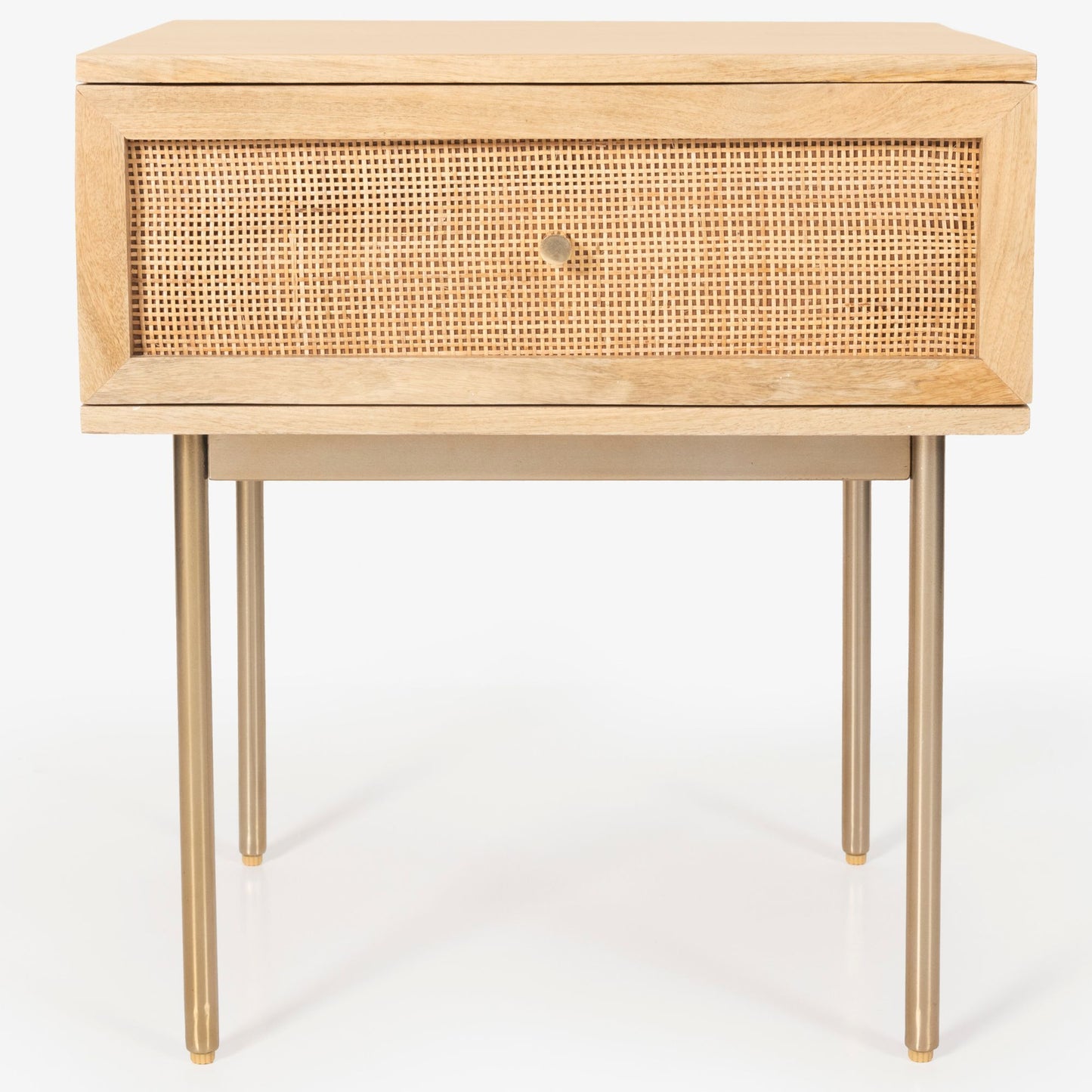 Martina Bedside Table 1 Drawer Storage Cabinet Solid Mango Wood Rattan - Cosy Abode
