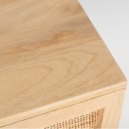 Martina Bedside Table 1 Drawer Storage Cabinet Solid Mango Wood Rattan - Cosy Abode
