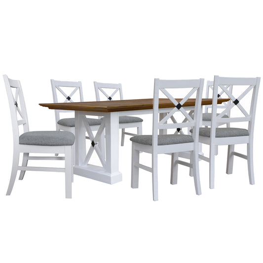 Beechworth 7pc Dining Set 200cm Table 6 Chair Pine Wood Hampton Furniture - Grey - Cosy Abode