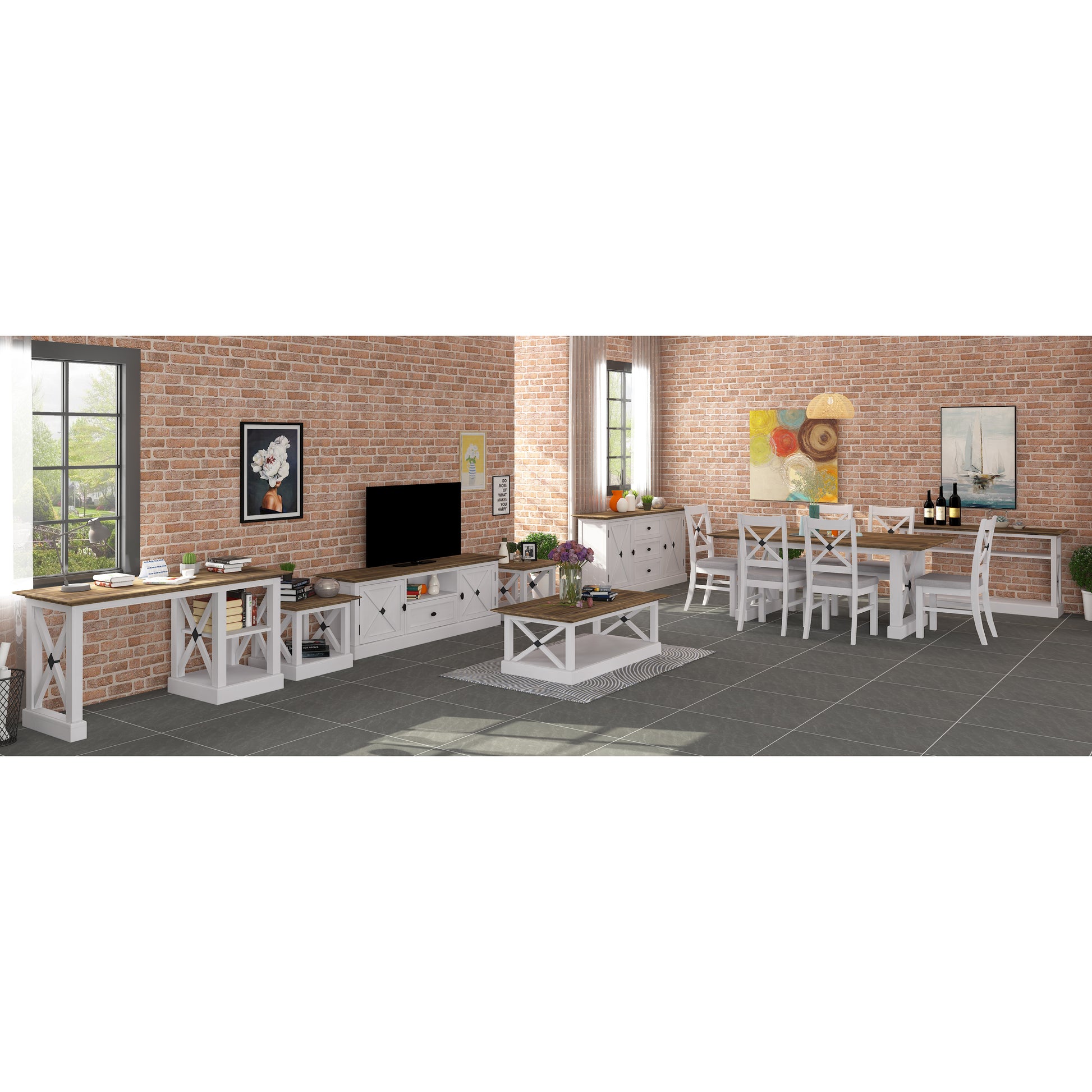 Beechworth 7pc Dining Set 200cm Table 6 Chair Pine Wood Hampton Furniture - Grey - Cosy Abode