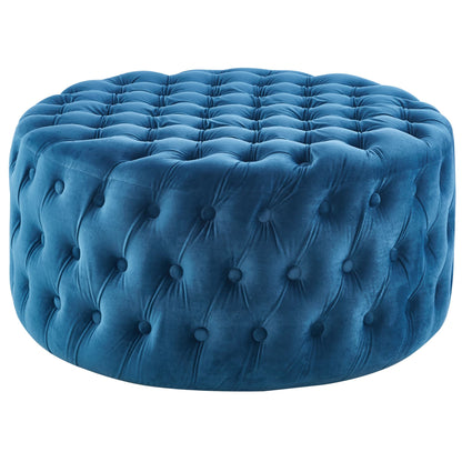 Cosmos Tufted Velvet Fabric Round Ottoman Footstools - Blue - Cosy Abode