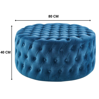 Cosmos Tufted Velvet Fabric Round Ottoman Footstools - Blue - Cosy Abode