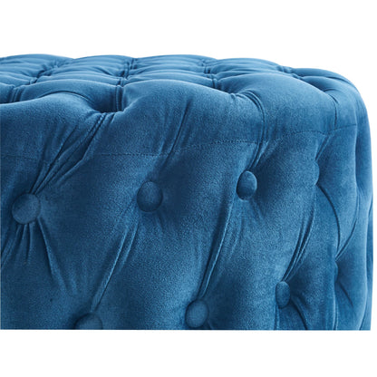 Cosmos Tufted Velvet Fabric Round Ottoman Footstools - Blue - Cosy Abode