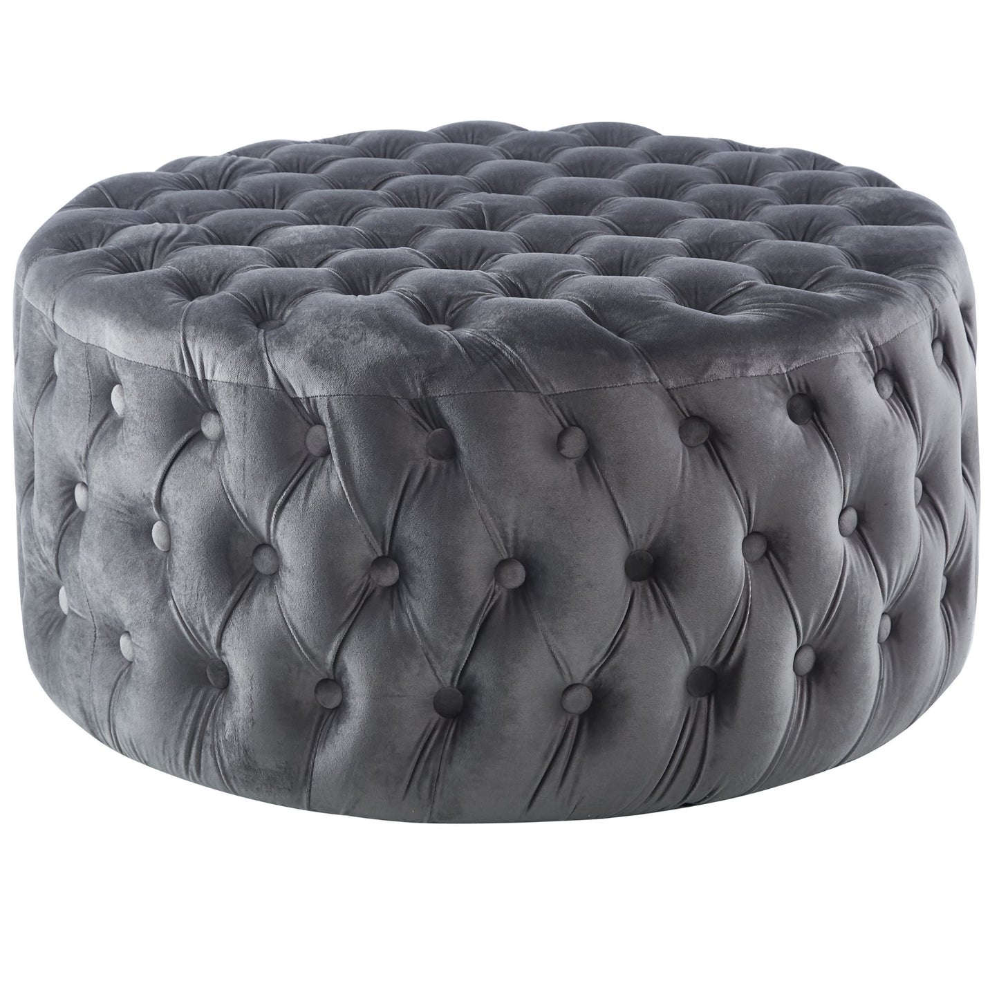 Cosmos Tufted Velvet Fabric Round Ottoman Footstools - Grey - Cosy Abode