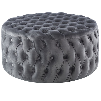 Cosmos Tufted Velvet Fabric Round Ottoman Footstools - Grey - Cosy Abode