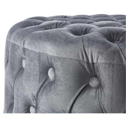 Cosmos Tufted Velvet Fabric Round Ottoman Footstools - Grey - Cosy Abode