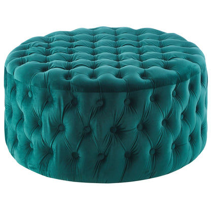Cosmos Tufted Velvet Fabric Round Ottoman Footstools - Green - Cosy Abode