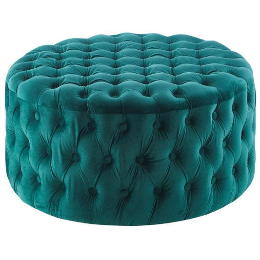 Cosmos Tufted Velvet Fabric Round Ottoman Footstools - Green - Cosy Abode