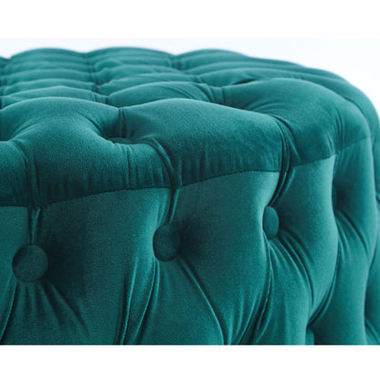 Cosmos Tufted Velvet Fabric Round Ottoman Footstools - Green - Cosy Abode