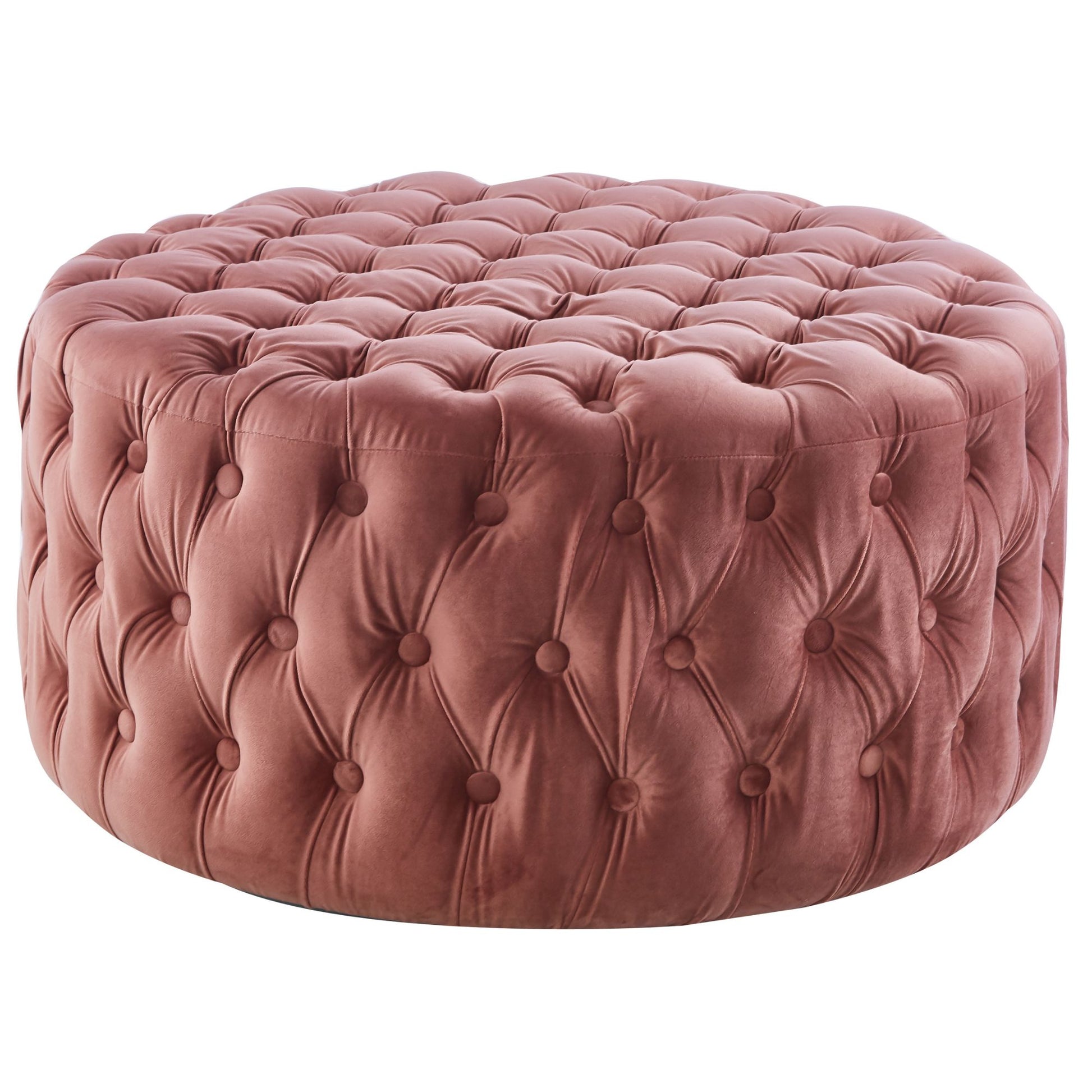 Cosmos Tufted Velvet Fabric Round Ottoman Footstools - Rose Pink - Cosy Abode