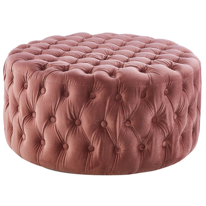 Cosmos Tufted Velvet Fabric Round Ottoman Footstools - Rose Pink - Cosy Abode