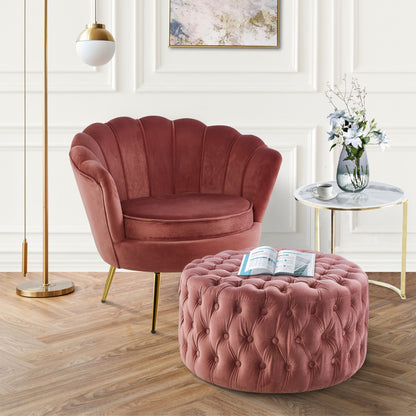 Cosmos Tufted Velvet Fabric Round Ottoman Footstools - Rose Pink - Cosy Abode