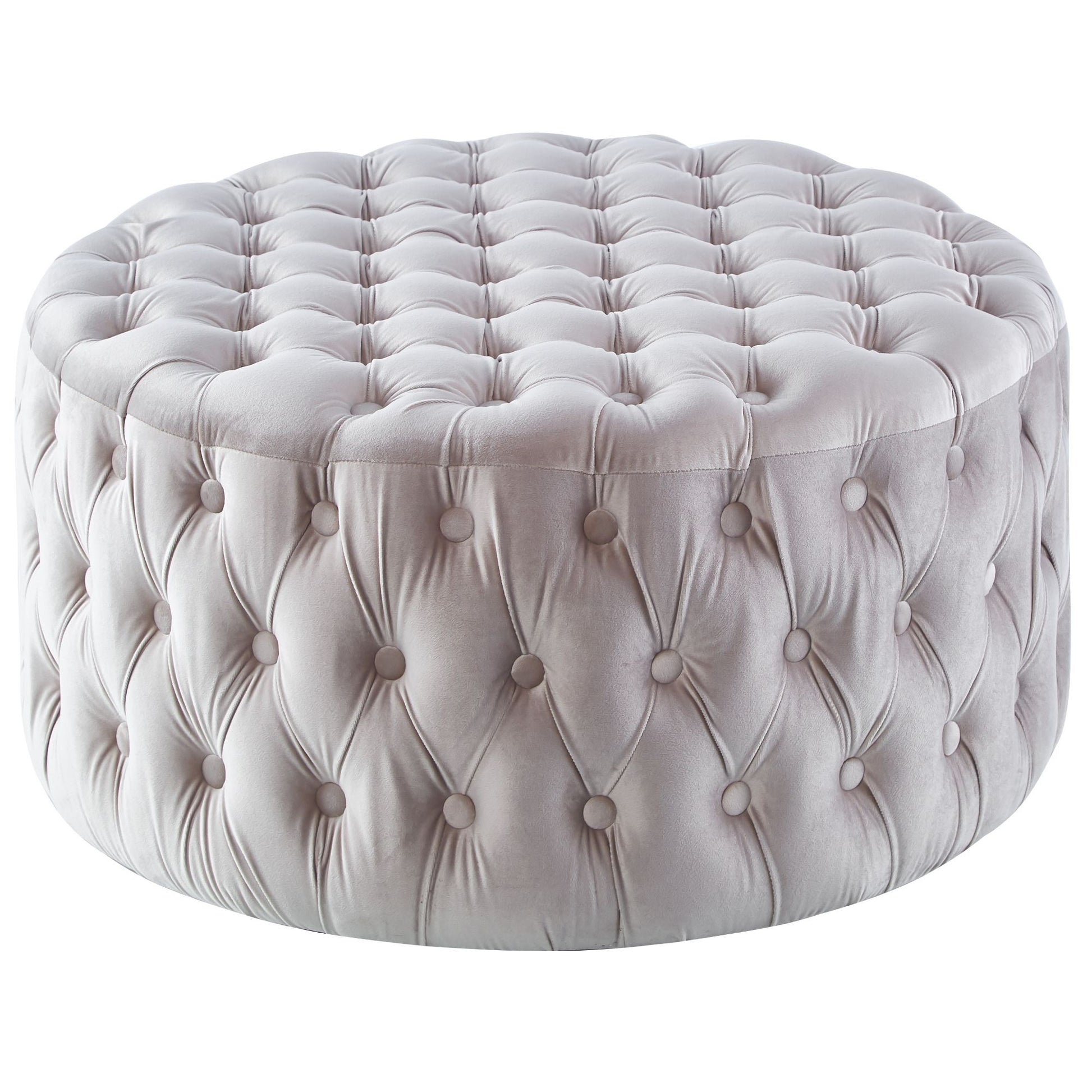 Cosmos Tufted Velvet Fabric Round Ottoman Footstools - Beige - Cosy Abode