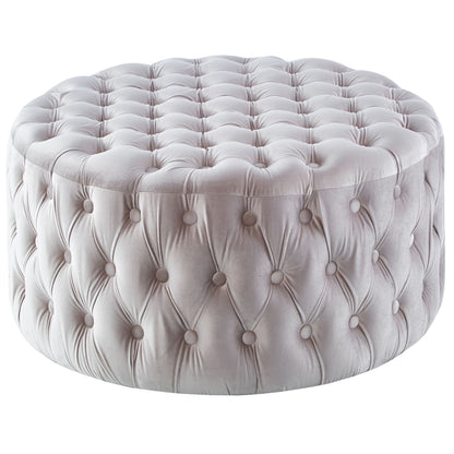 Cosmos Tufted Velvet Fabric Round Ottoman Footstools - Beige - Cosy Abode
