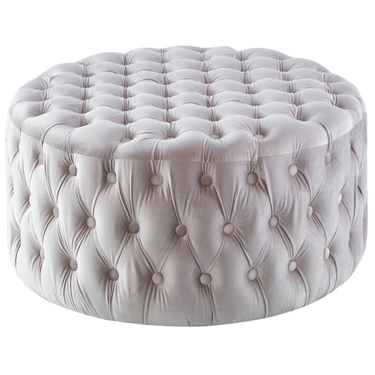Cosmos Tufted Velvet Fabric Round Ottoman Footstools - Beige - Cosy Abode