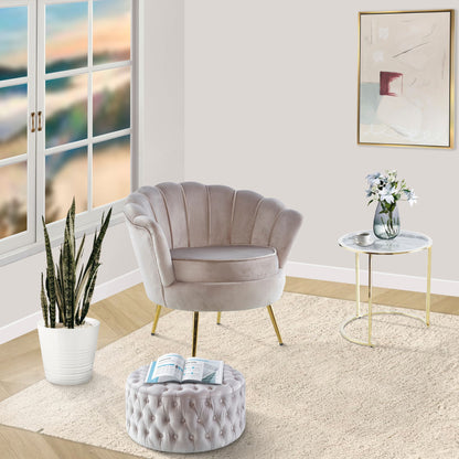Cosmos Tufted Velvet Fabric Round Ottoman Footstools - Beige - Cosy Abode