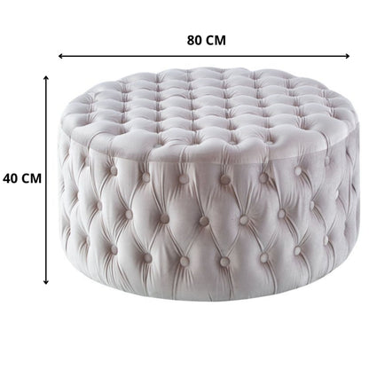 Cosmos Tufted Velvet Fabric Round Ottoman Footstools - Beige - Cosy Abode
