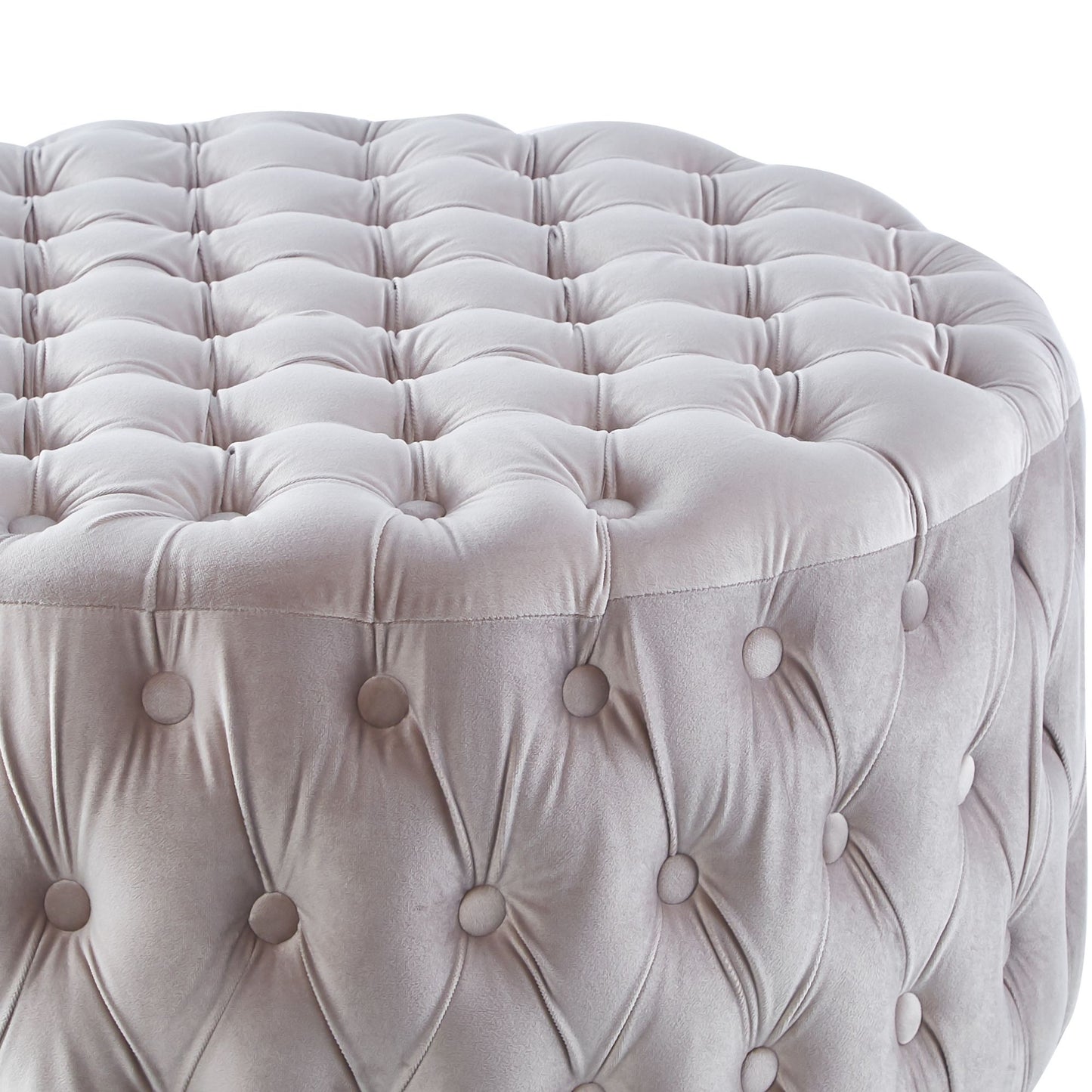 Cosmos Tufted Velvet Fabric Round Ottoman Footstools - Beige - Cosy Abode