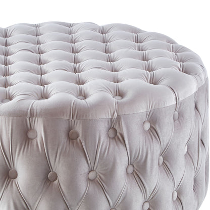 Cosmos Tufted Velvet Fabric Round Ottoman Footstools - Beige - Cosy Abode
