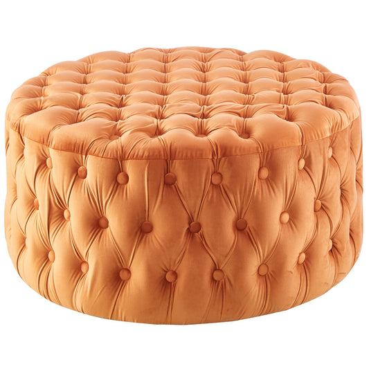 Cosmos Tufted Velvet Fabric Round Ottoman Footstools - Cinnamon - Cosy Abode