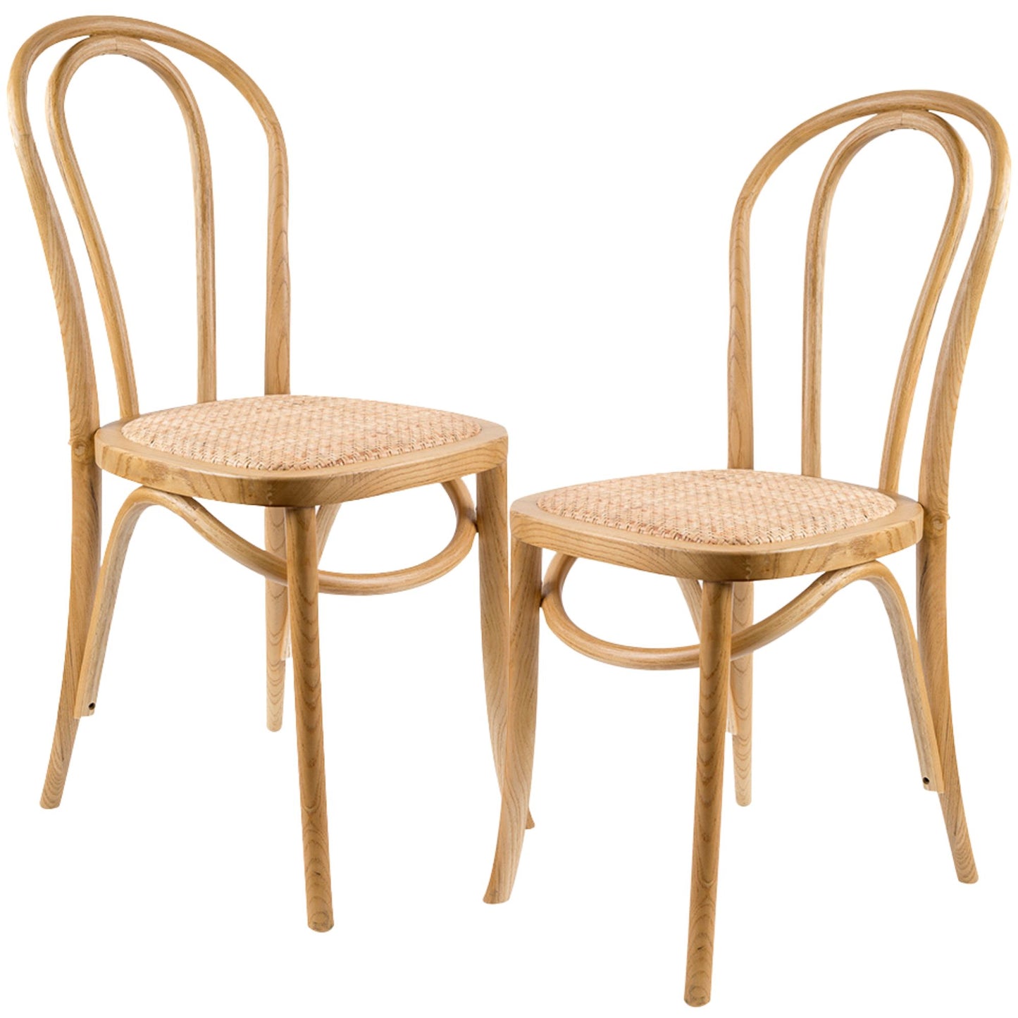 Azalea Arched Back Dining Chair Set of 2 Solid Elm Timber Wood Rattan Seat - Oak - Cosy Abode