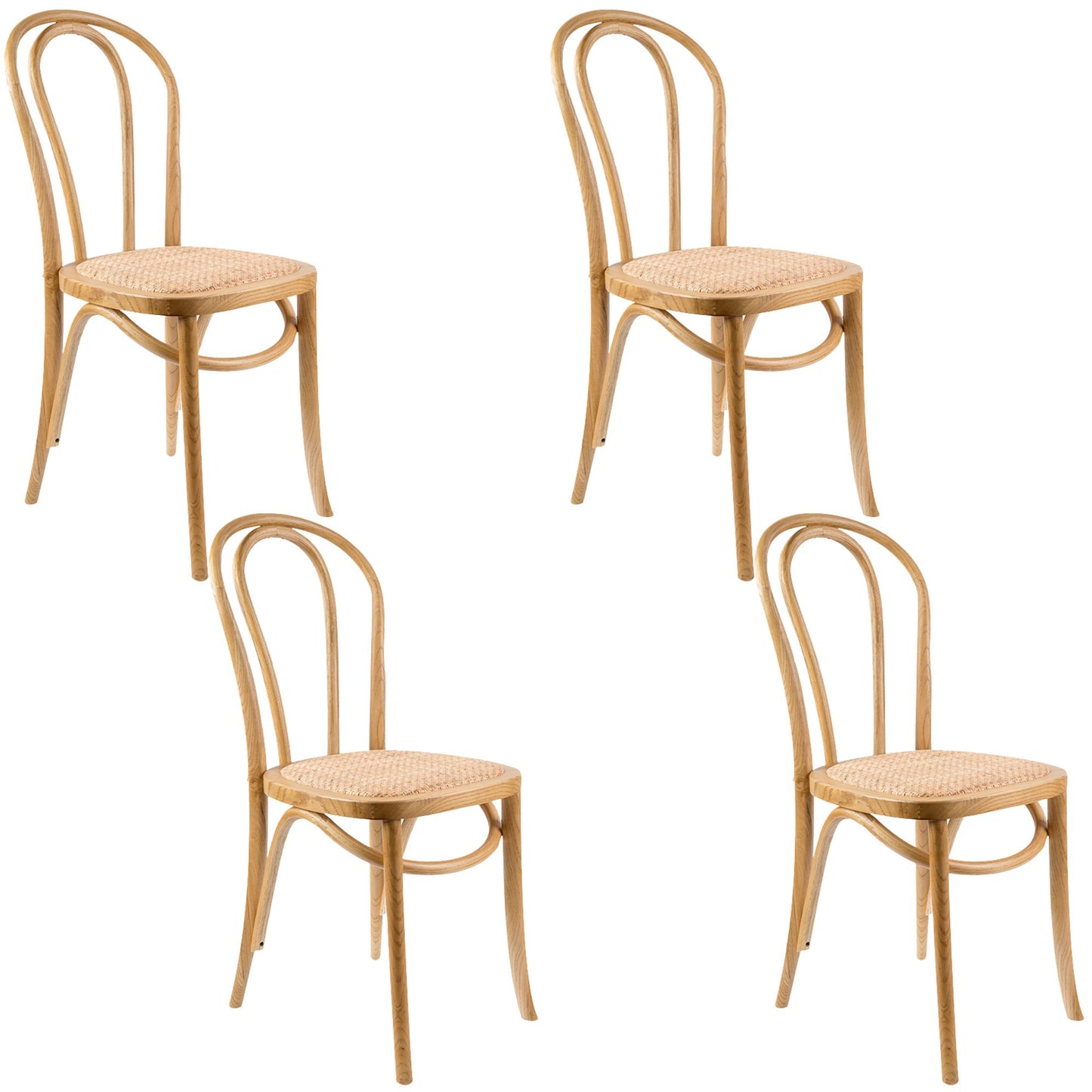 Azalea Arched Back Dining Chair Set of 4 Solid Elm Timber Wood Rattan Seat - Oak - Cosy Abode