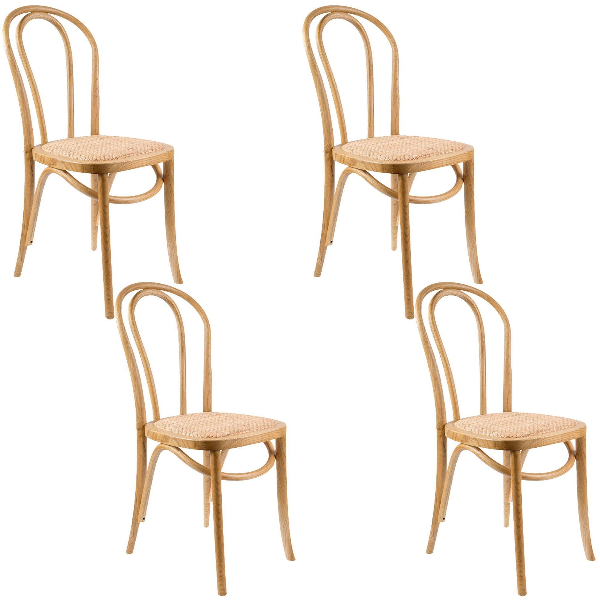 Azalea Arched Back Dining Chair Set of 4 Solid Elm Timber Wood Rattan Seat - Oak - Cosy Abode