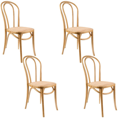 Azalea Arched Back Dining Chair Set of 4 Solid Elm Timber Wood Rattan Seat - Oak - Cosy Abode
