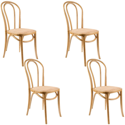 Azalea Arched Back Dining Chair Set of 4 Solid Elm Timber Wood Rattan Seat - Oak - Cosy Abode