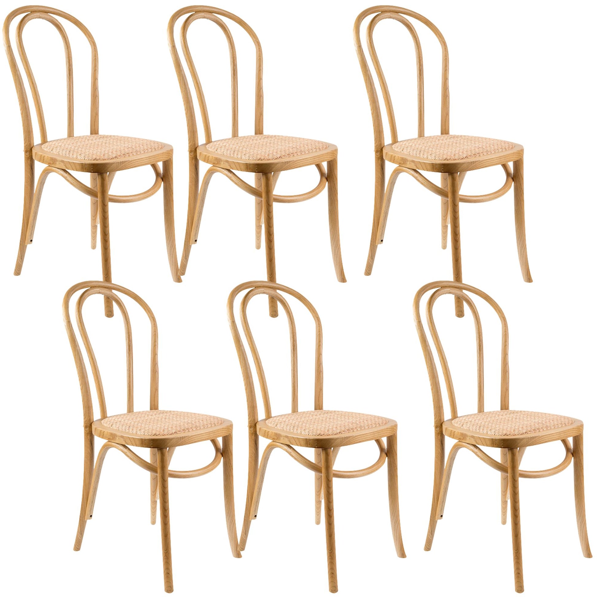 Azalea Arched Back Dining Chair Set of 6 Solid Elm Timber Wood Rattan Seat - Oak - Cosy Abode